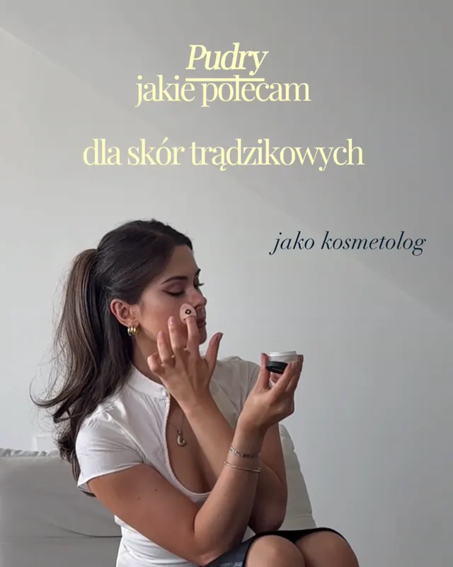 Julia nakłada puder, okładka posta: pudry, jakie polecam dla skór trądzikowych
